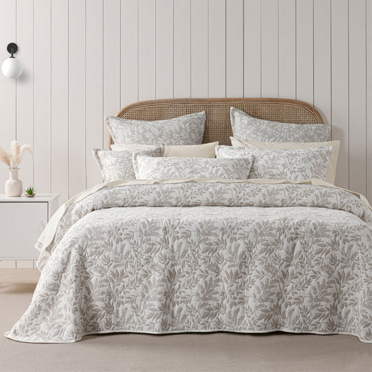 Bianca Ameila Stone Jacquard Quilted Foliage Bedspread Set Queen V442-BCA-BEDSPREAD-AMEILA-STONE-QS