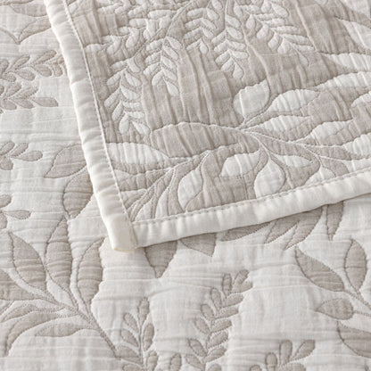 Bianca Ameila Stone Jacquard Quilted Foliage Bedspread Set Queen V442-BCA-BEDSPREAD-AMEILA-STONE-QS