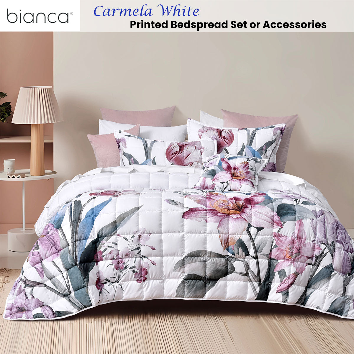 Bianca Carmela White Polyester Bedspread Set Queen V442-BCA-BEDSPREAD-CARMELA-WHITE-QS