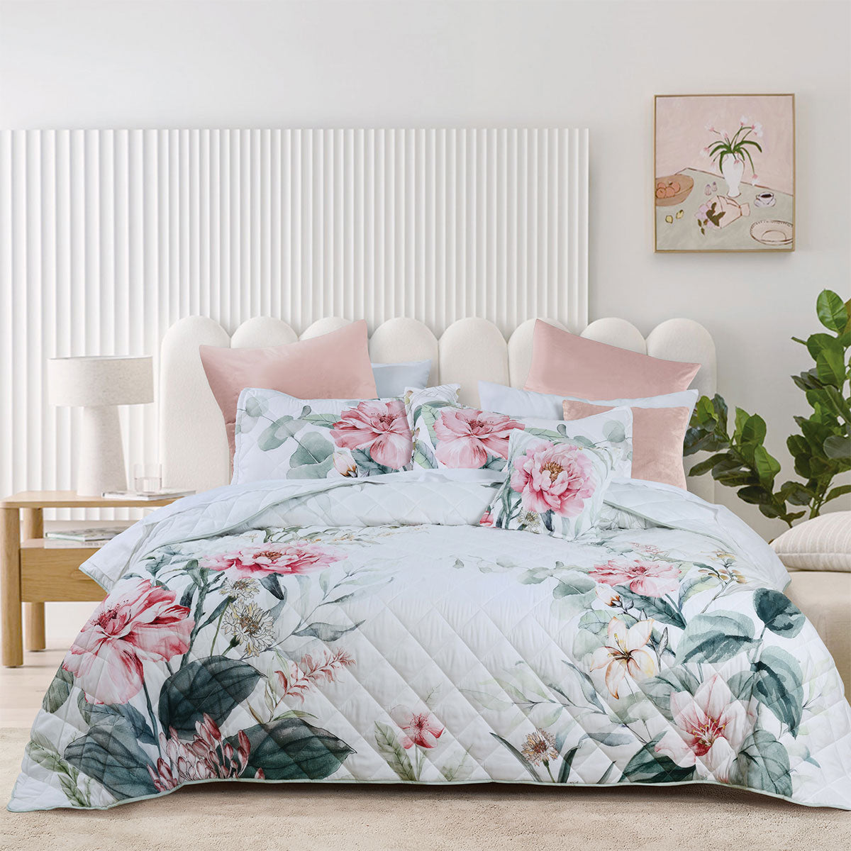 Bianca Coleraine White Floral Printed Bedspread Set Queen V442-BCA-BEDSPREAD-COLERAINE-WHITE-QS