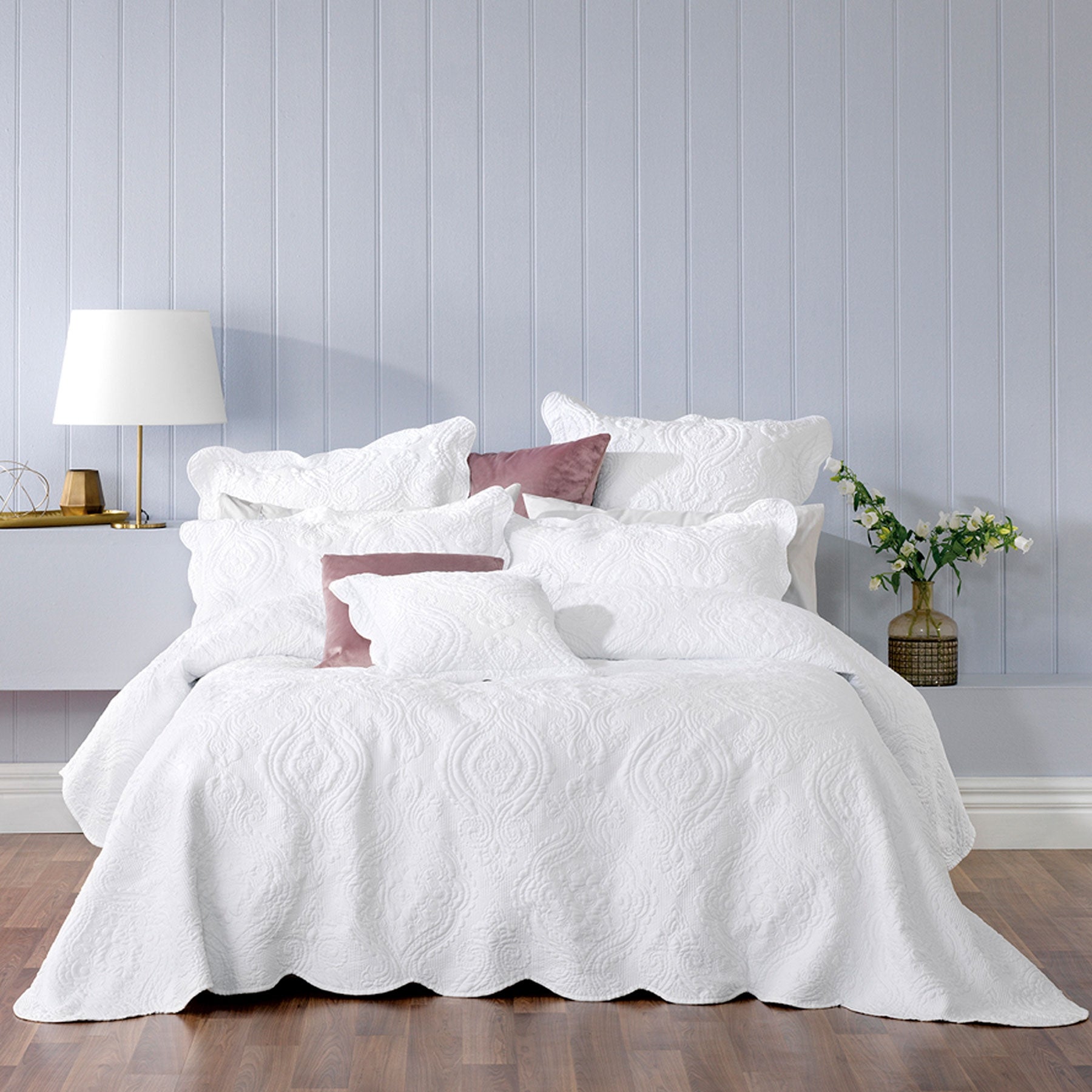 Bianca Elegance Cordelia White Bedspread Set Queen V442-BCA-BEDSPREAD-CORDELIA-WHITE-QS