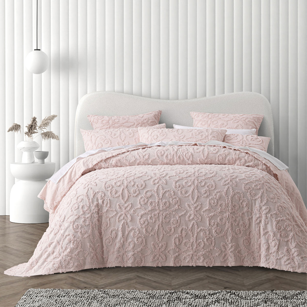 Bianca Ella Blush Cotton Chenille Floral Bedspread Set King V442-BCA-BEDSPREAD-ELLA-BLUSH-KI