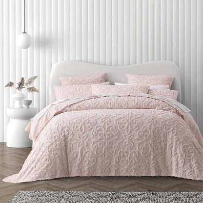 Bianca Ella Blush Cotton Chenille Floral Bedspread Set King V442-BCA-BEDSPREAD-ELLA-BLUSH-KI