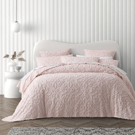Bianca Ella Blush Cotton Chenille Floral Bedspread Set King V442-BCA-BEDSPREAD-ELLA-BLUSH-KI