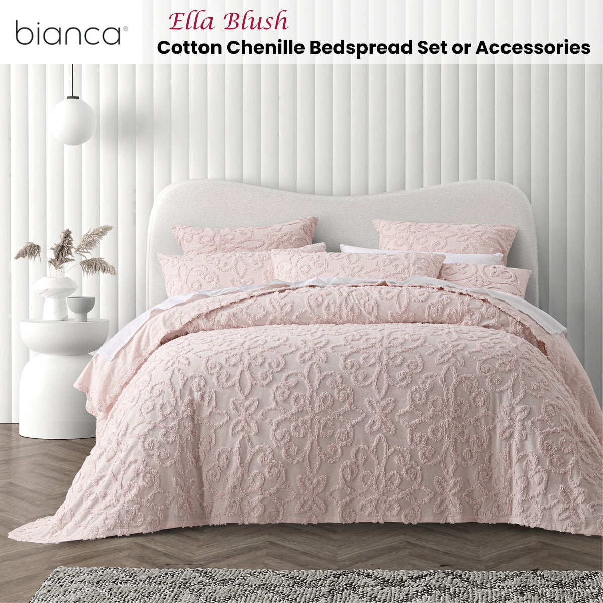 Bianca Ella Blush Cotton Chenille Floral Bedspread Set King V442-BCA-BEDSPREAD-ELLA-BLUSH-KI