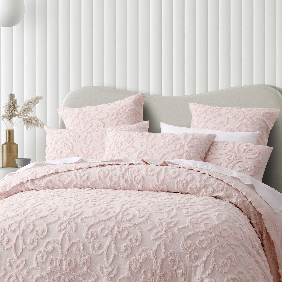 Bianca Ella Blush Cotton Chenille Floral Bedspread Set Super King V442-BCA-BEDSPREAD-ELLA-BLUSH-SK