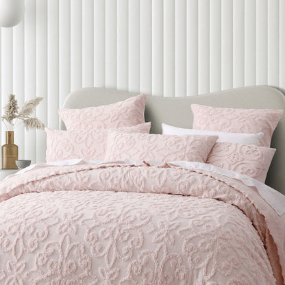 Bianca Ella Blush Cotton Chenille Floral Bedspread Set Super King V442-BCA-BEDSPREAD-ELLA-BLUSH-SK