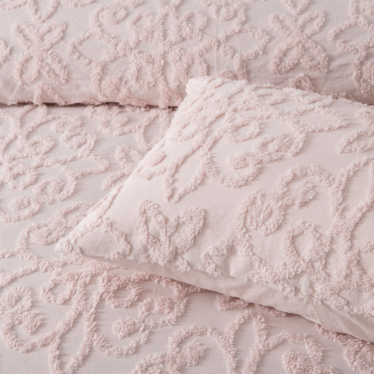 Bianca Ella Blush Cotton Chenille Floral Bedspread Set Super King V442-BCA-BEDSPREAD-ELLA-BLUSH-SK