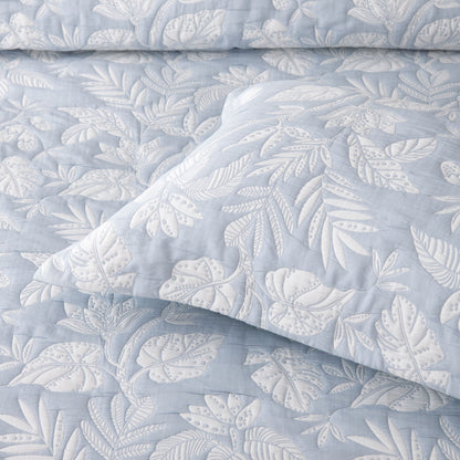 Bianca Laurieton Blue Jacquard Botanical Bedspread Set Double V442-BCA-BEDSPREAD-LAURIETON-BLUE-DS