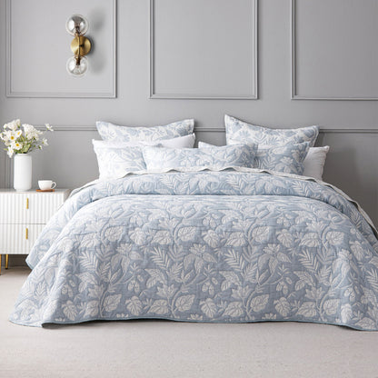 Bianca Laurieton Blue Jacquard Botanical Bedspread Set King V442-BCA-BEDSPREAD-LAURIETON-BLUE-KI
