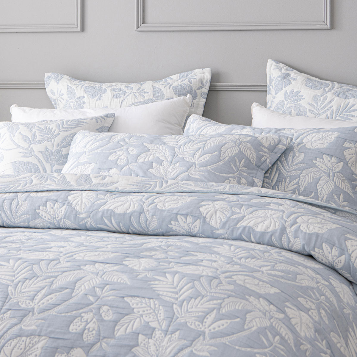 Bianca Laurieton Blue Jacquard Botanical Bedspread Set King V442-BCA-BEDSPREAD-LAURIETON-BLUE-KI