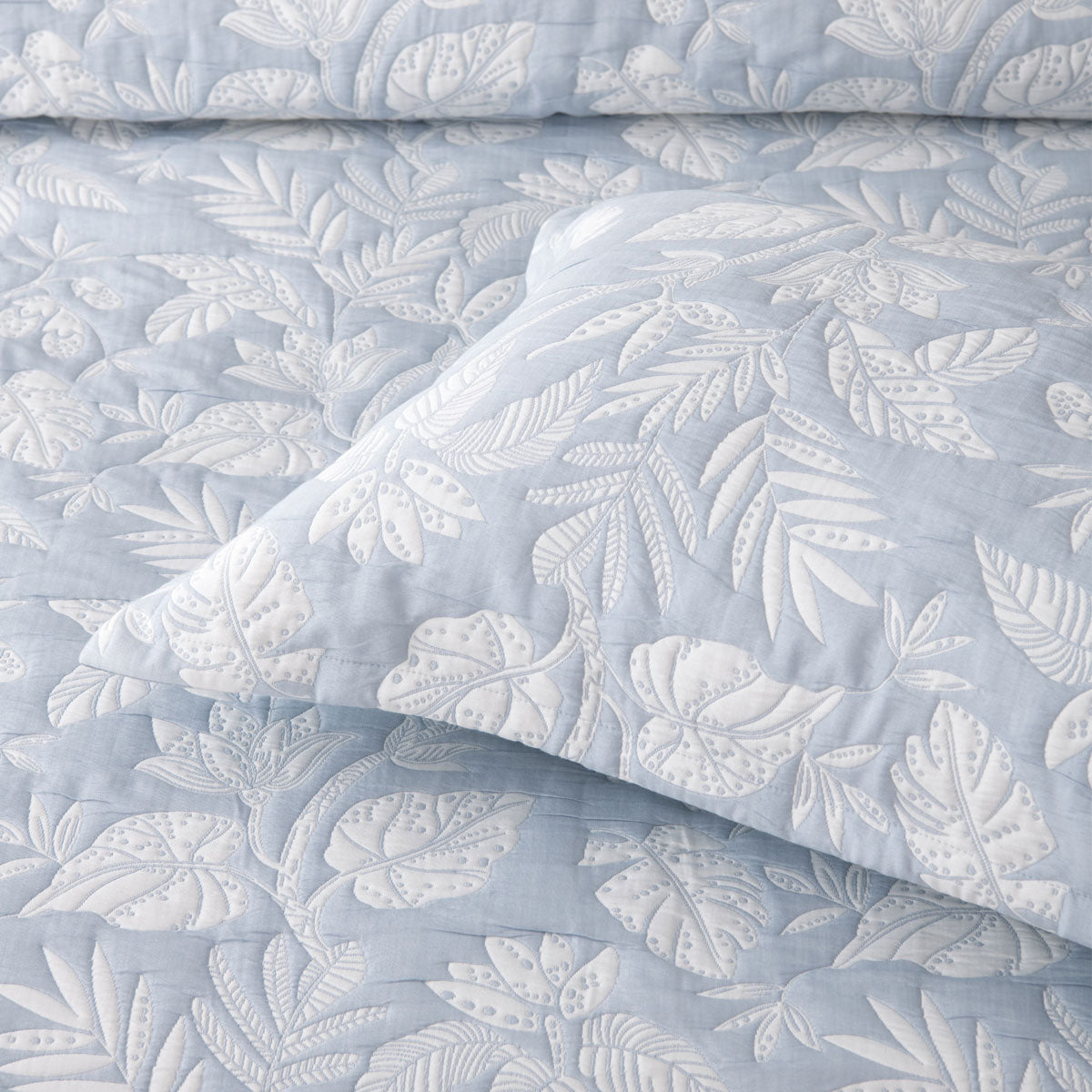 Bianca Laurieton Blue Jacquard Botanical Bedspread Set Queen V442-BCA-BEDSPREAD-LAURIETON-BLUE-QS