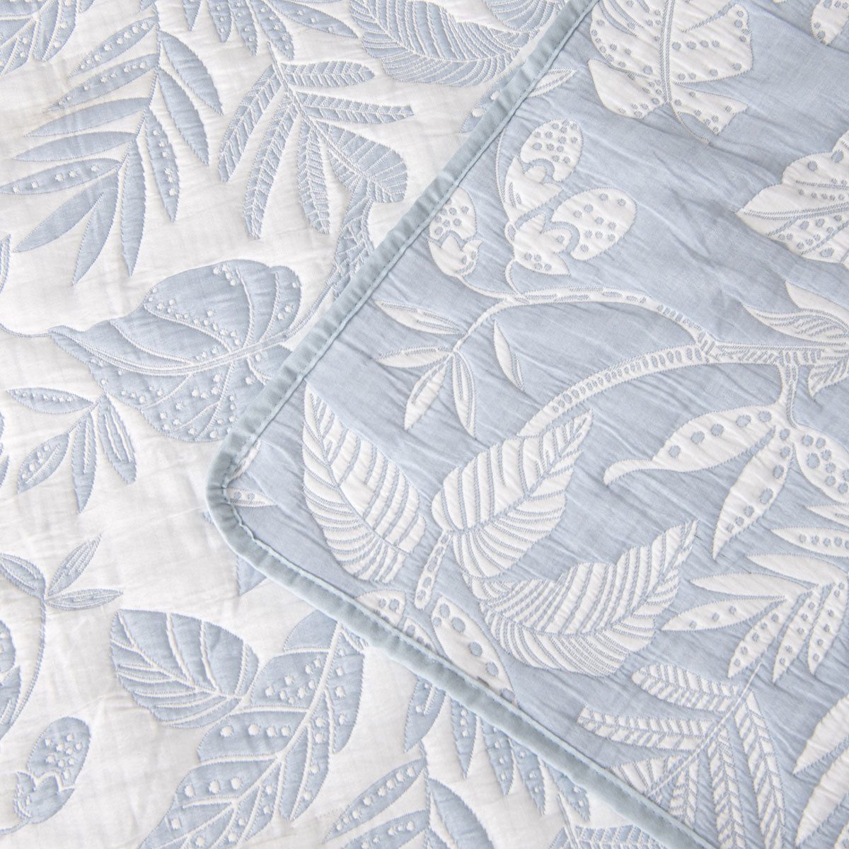 Bianca Laurieton Blue Jacquard Botanical Bedspread Set Queen V442-BCA-BEDSPREAD-LAURIETON-BLUE-QS
