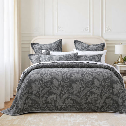 Bianca Maidstone Grey Floral Jacquard Bedspread Set Super King V442-BCA-BEDSPREAD-MAIDSTONE-GREY-SK
