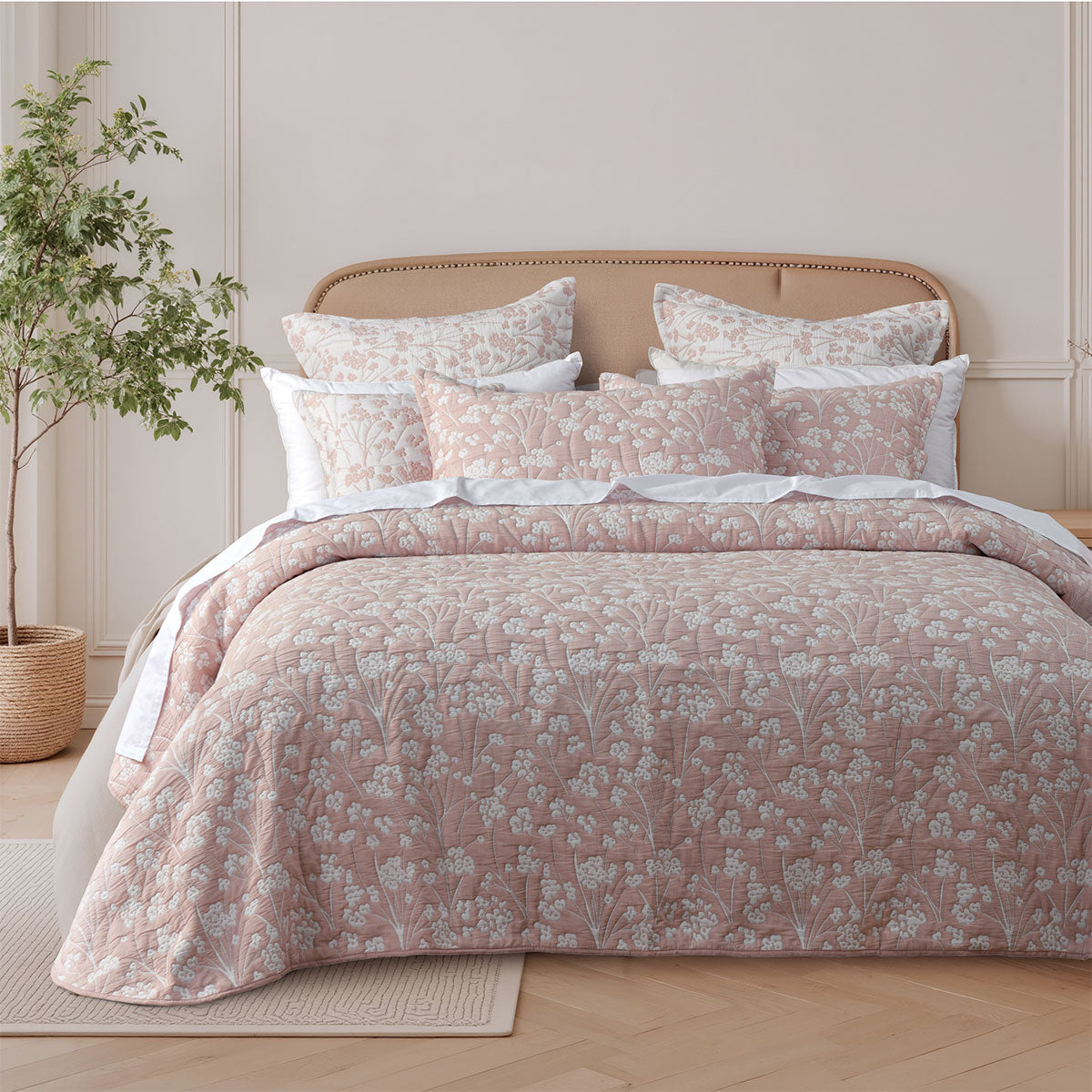 Bianca Myra Blush Floral Jacquard Bedspread Set Double V442-BCA-BEDSPREAD-MYRA-BLUSH-DS
