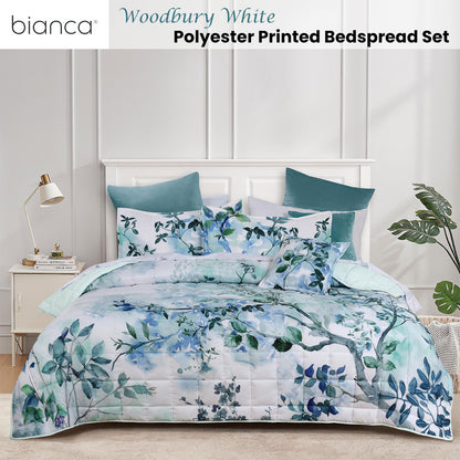 Bianca Woodbury White Botanical Printed Bedspread Set Double V442-BCA-BEDSPREAD-WOODBURY-WHITE-DS
