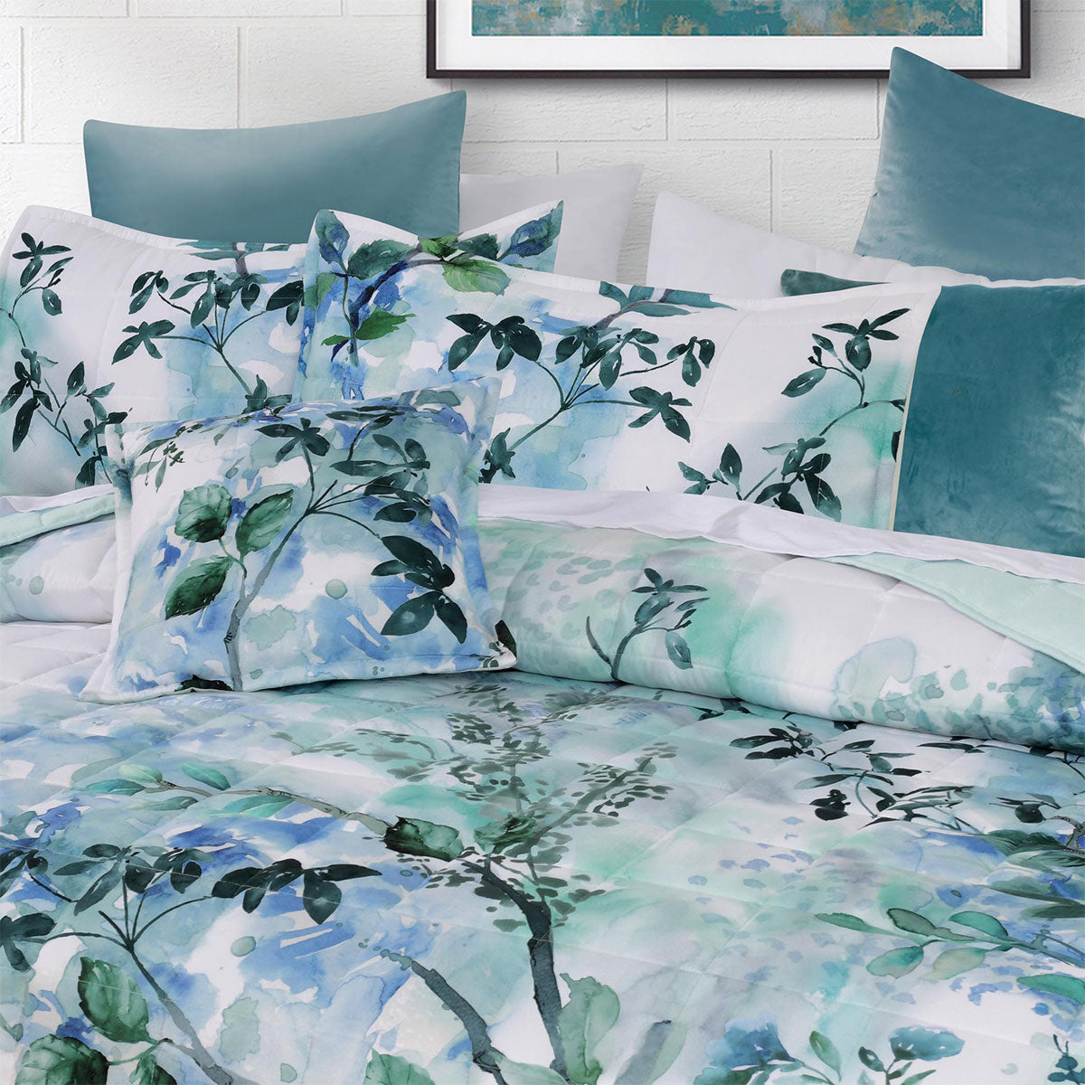 Bianca Woodbury White Botanical Printed Bedspread Set Double V442-BCA-BEDSPREAD-WOODBURY-WHITE-DS