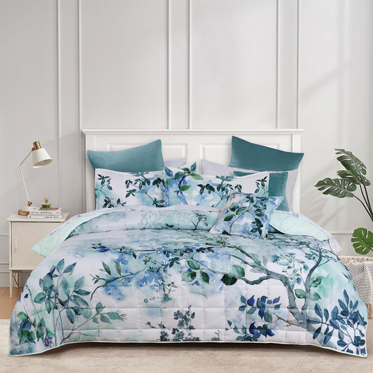 Bianca Woodbury White Botanical Printed Bedspread Set King Single V442-BCA-BEDSPREAD-WOODBURY-WHITE-KS