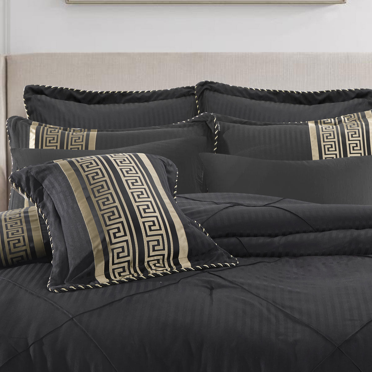 Bianca Raffaello Black 6 Pcs Jacquard Comforter Set Queen/King V442-BCA-COMFORTER-RAFFAELLO-BLACK-KI