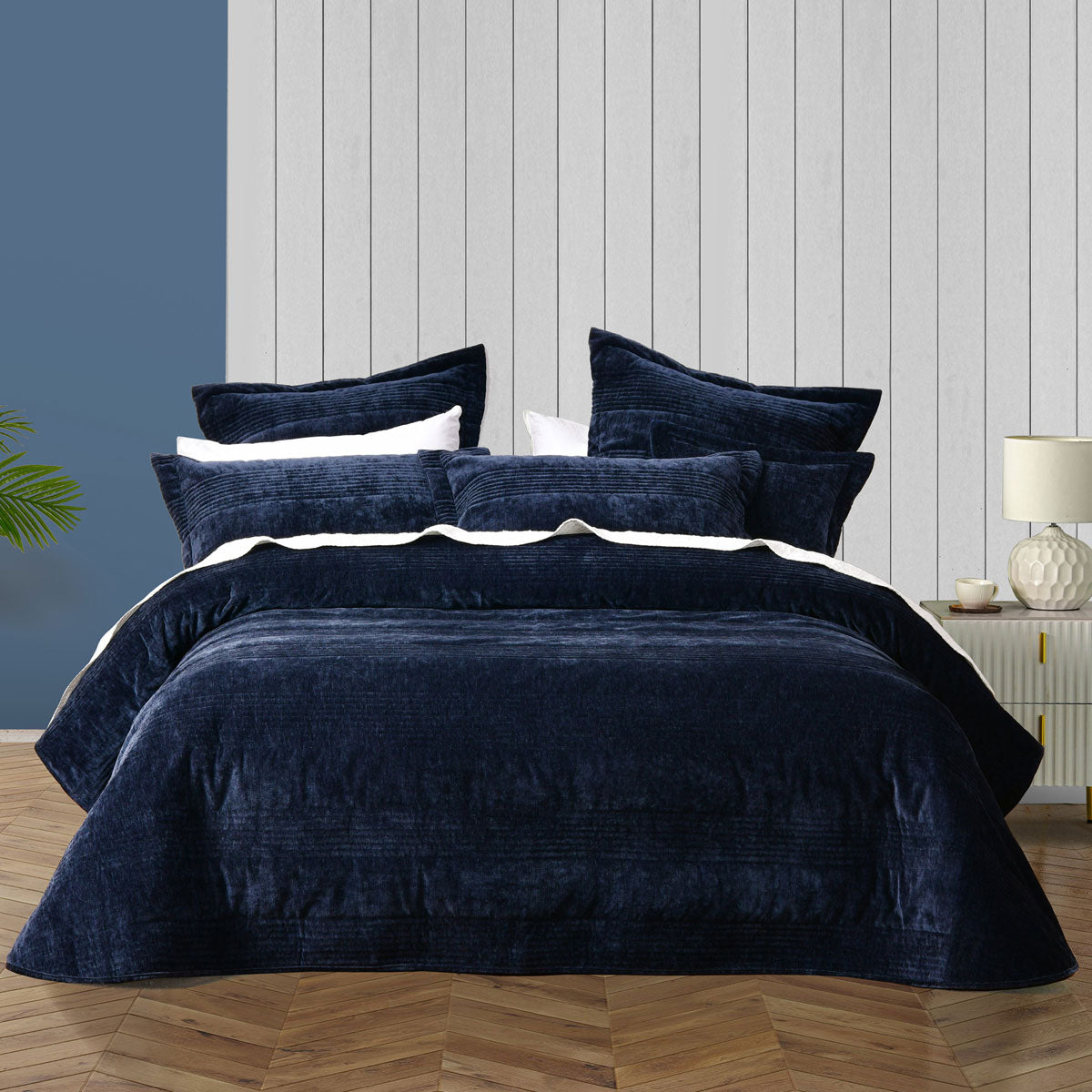 Bianca Cyrano Indigo Soft Velvet Polyester Quilted Coverlet Set Super King V442-BCA-COVERLETS-CYRANO-INDIGO-SK