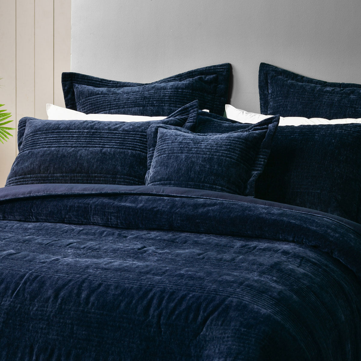 Bianca Cyrano Indigo Soft Velvet Polyester Quilted Coverlet Set Super King V442-BCA-COVERLETS-CYRANO-INDIGO-SK