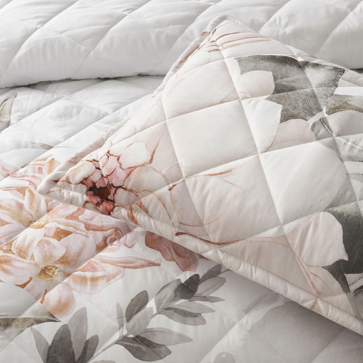 Bianca Giselle White Polyester Printed Floral Coverlet Set Single/Double V442-BCA-COVERLETS-GISELLE-WHITE-DS