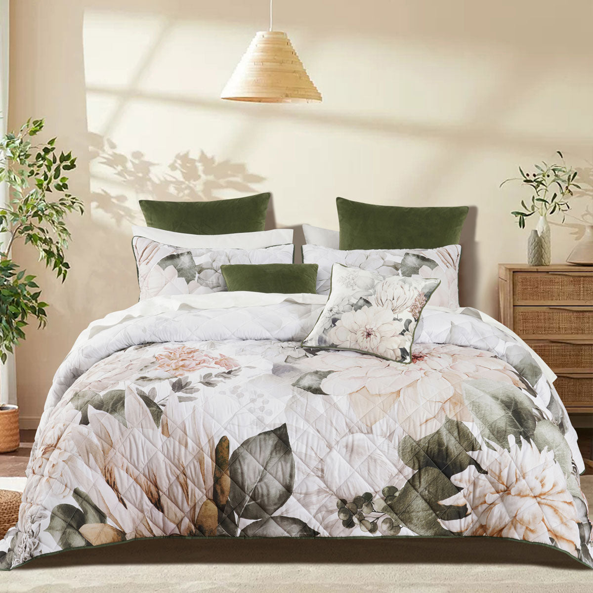 Bianca Giselle White Polyester Printed Floral Coverlet Set Super King V442-BCA-COVERLETS-GISELLE-WHITE-SK