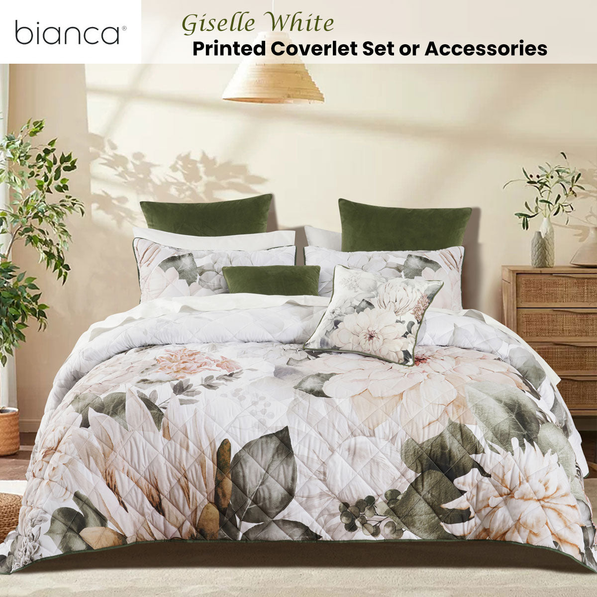 Bianca Giselle White Polyester Printed Floral Coverlet Set Super King V442-BCA-COVERLETS-GISELLE-WHITE-SK