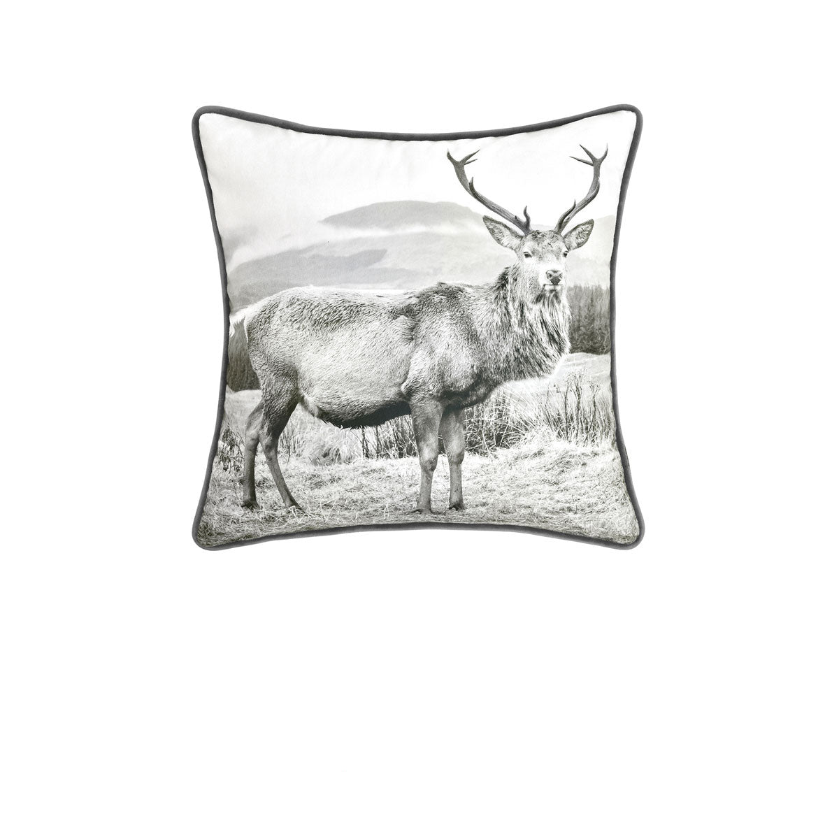 Bianca Alpine Stag Taupe Jacquard Square Velvet Filled Cushion V442-BCA-CUSHION-ALPINESTAG-TAUPE-SQ