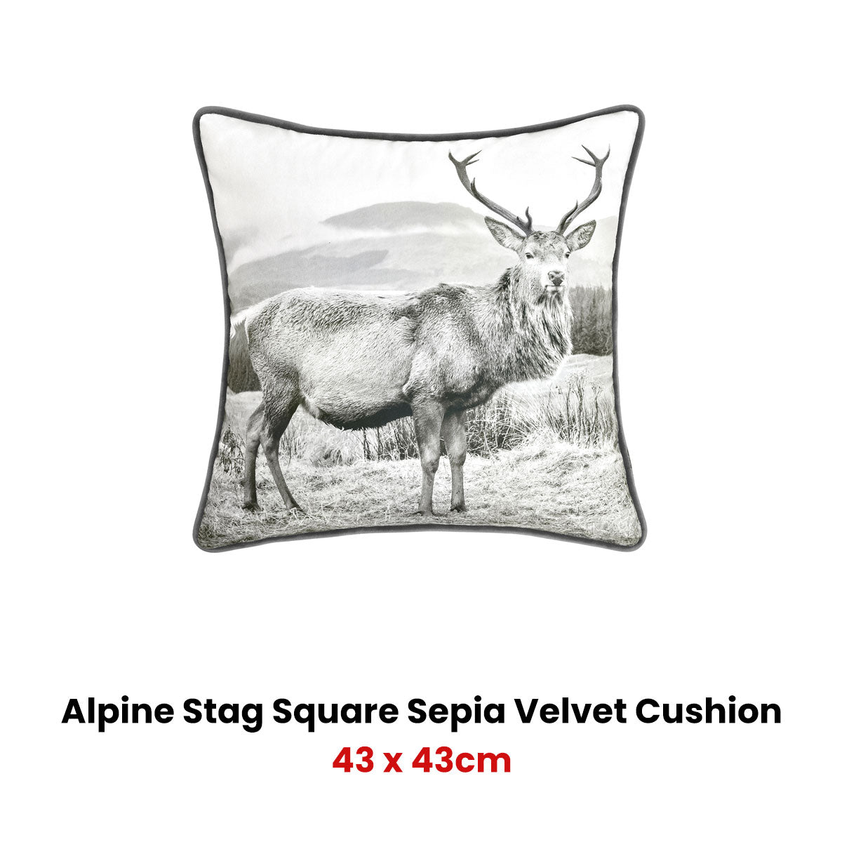 Bianca Alpine Stag Taupe Jacquard Square Velvet Filled Cushion V442-BCA-CUSHION-ALPINESTAG-TAUPE-SQ