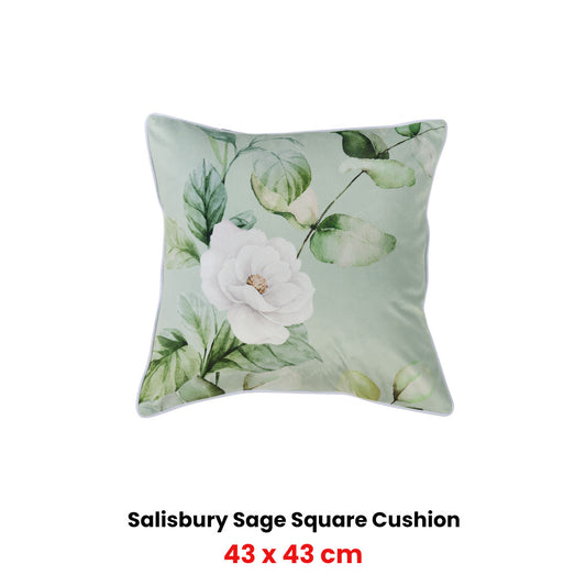 Bianca Salisbury Sage Velvet Square Filled Cushion 43 x 43cm V442-BCA-CUSHION-SALISBURY-SAGE-SQ