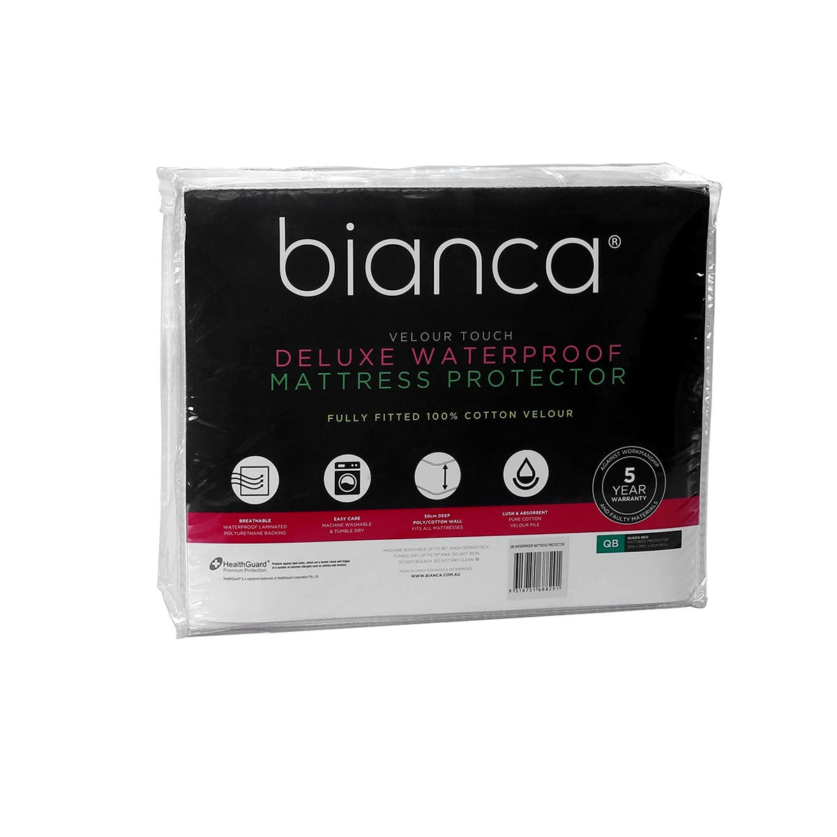 Bianca Deluxe Waterproof Mattress Protector Long Single V442-BCA-MATTRESSP-WATERPROOF-WHITE-LS