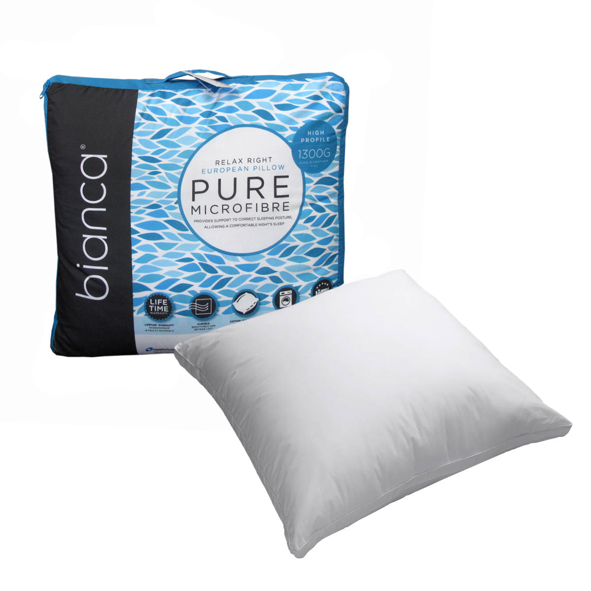 Bianca 1300g Relax Right Pure Microfiber European Pillow 65 x 65cm V442-BCA-PILLOW-RELAXMF-WHITE-EU