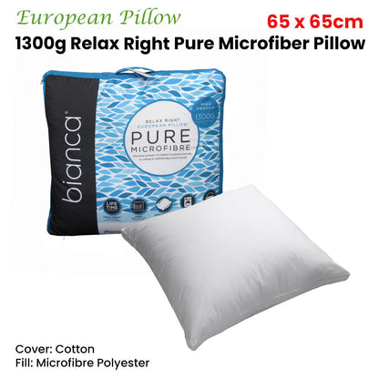 Bianca 1300g Relax Right Pure Microfiber European Pillow 65 x 65cm V442-BCA-PILLOW-RELAXMF-WHITE-EU