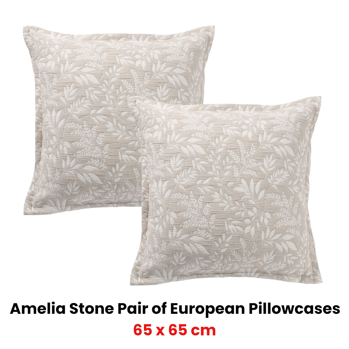 Bianca Pair of Ameila Stone European Pillowcases 65 x 65cm V442-BCA-PILLOWC-AMEILA-STONE-EU