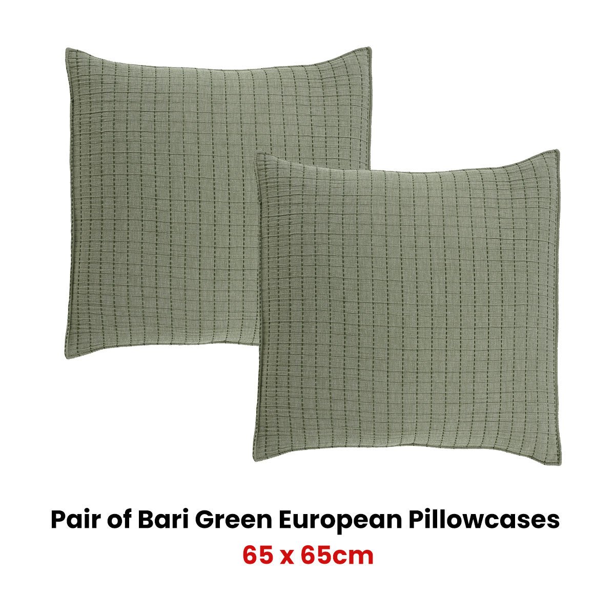 Bianca Pair of Bari Green European Pillowcases 65 x 65cm V442-BCA-PILLOWC-BARI-GREEN-EU