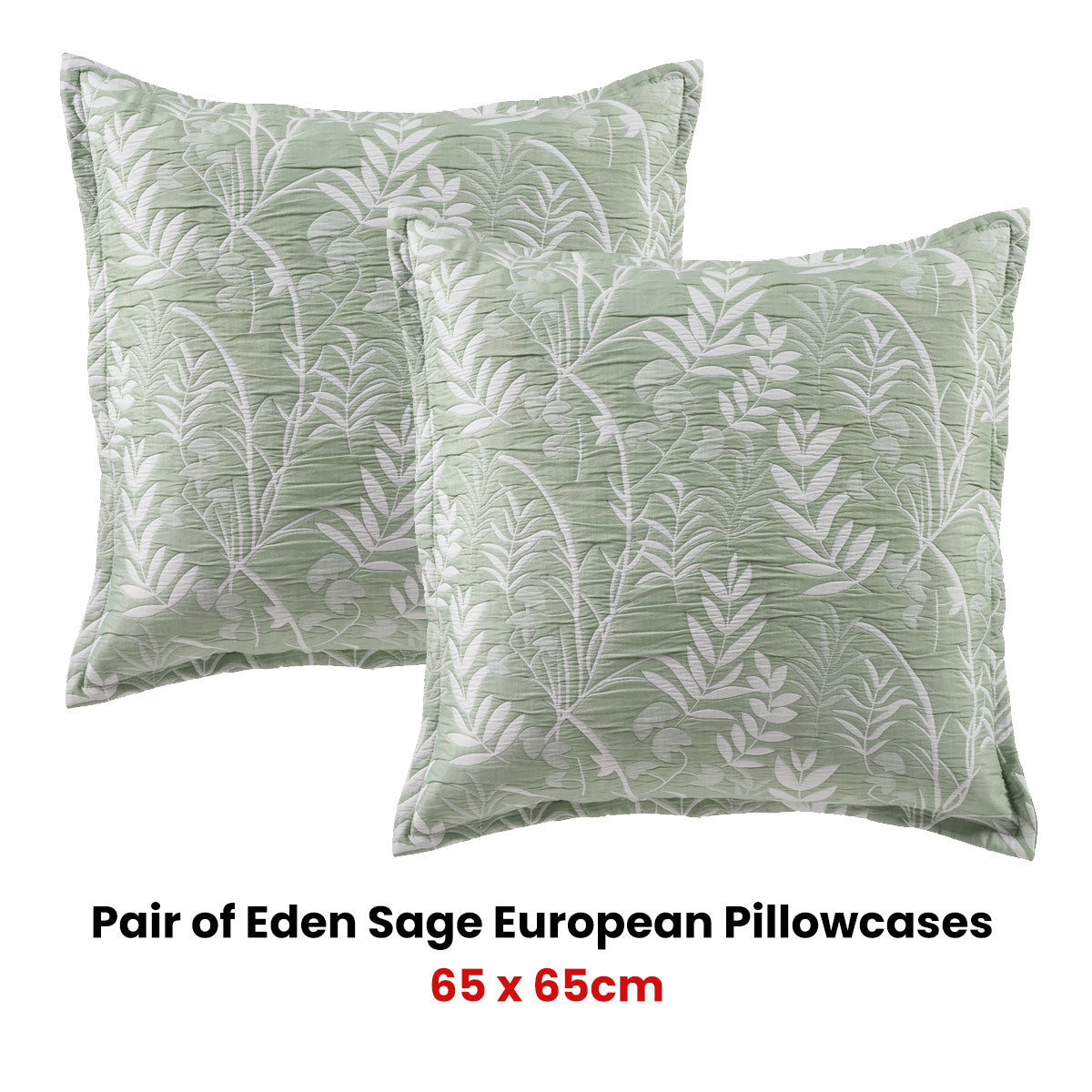 Bianca Pair of Eden Sage European Pillowcases V442-BCA-PILLOWC-EDEN-SAGE-EU