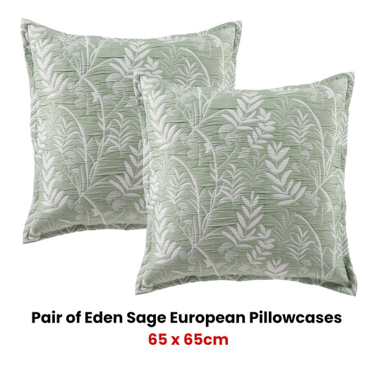 Bianca Pair of Eden Sage European Pillowcases V442-BCA-PILLOWC-EDEN-SAGE-EU