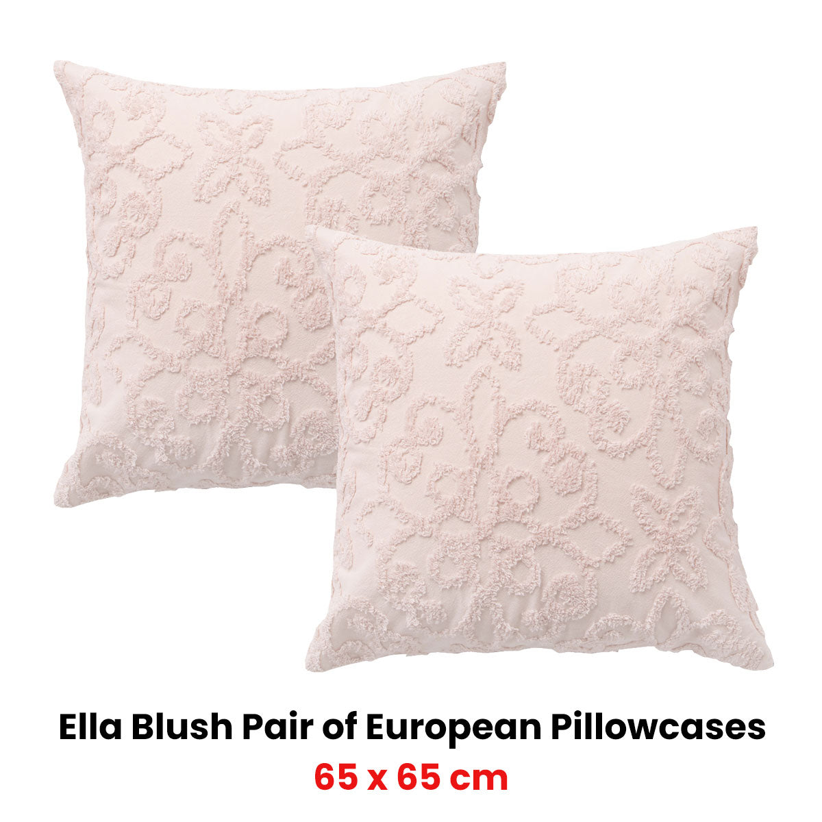 Bianca Pair of Ella Blush European Pillowcases 65 x 65cm V442-BCA-PILLOWC-ELLA-BLUSH-EU