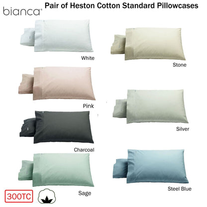 Bianca Pair of Heston Cotton Percale Standard Pillowcases Sage V442-BCA-PILLOWC-HESTON-SAGE-ST