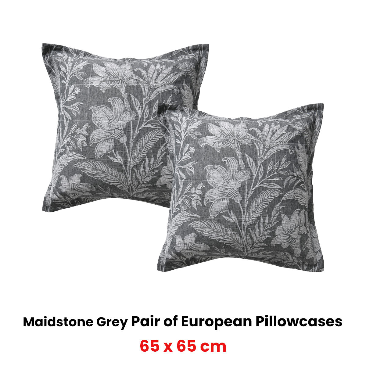 Bianca Pair of Maidstone Grey European Pillowcases 65 x 65cm V442-BCA-PILLOWC-MAIDSTONE-GREY-EU