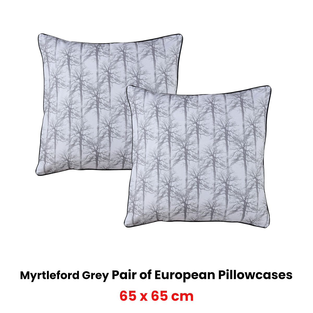 Bianca Pair of Myrtleford Grey European Pillowcases 65 x 65cm V442-BCA-PILLOWC-MYRTLEFORD-GREY-EU