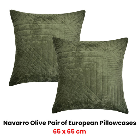 Bianca Pair of Navarro Olive European Pillowcases 65 x 65cm V442-BCA-PILLOWC-NAVARRO-OLIVE-EU