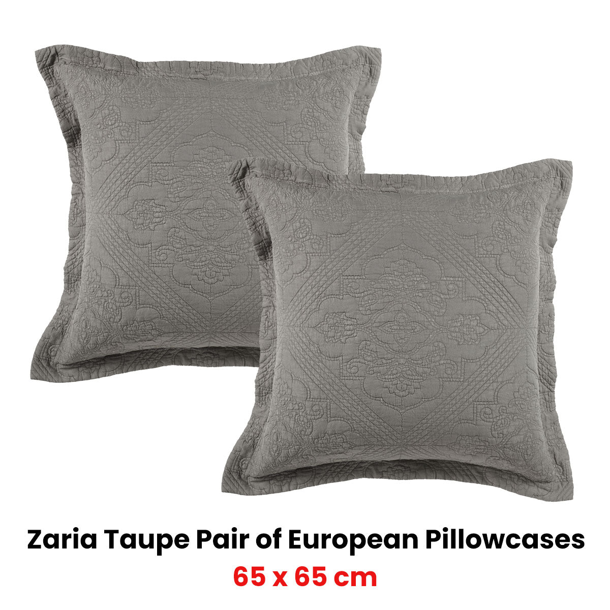 Bianca Pair of Zaria Taupe European Pillowcases 65 x 65cm V442-BCA-PILLOWC-ZARIA-TAUPE-EU