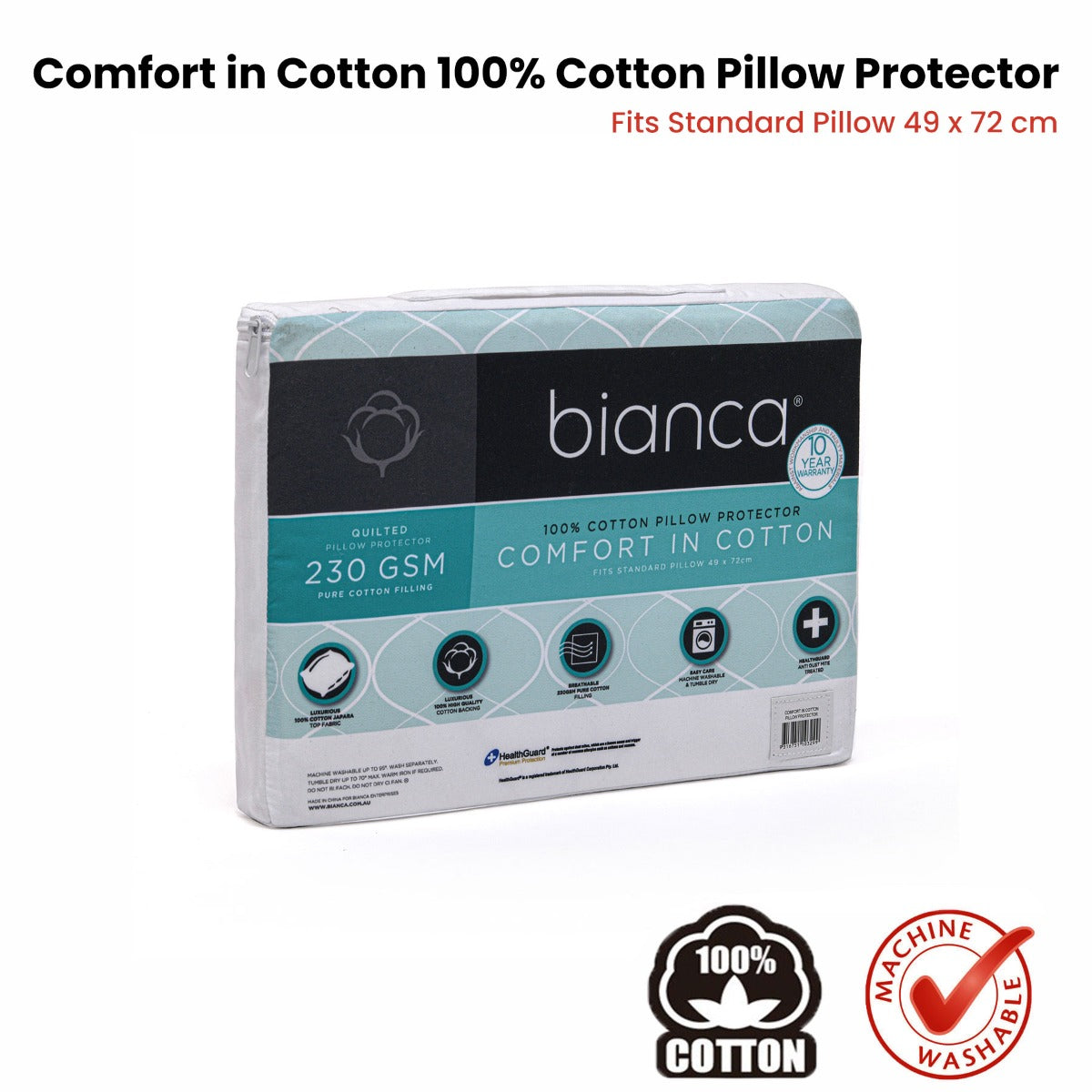 Bianca Comfort in Cotton Pillow Protector Twin Pack Standard V442-BCA-PILLOWP-COTTON-WHITE-ST