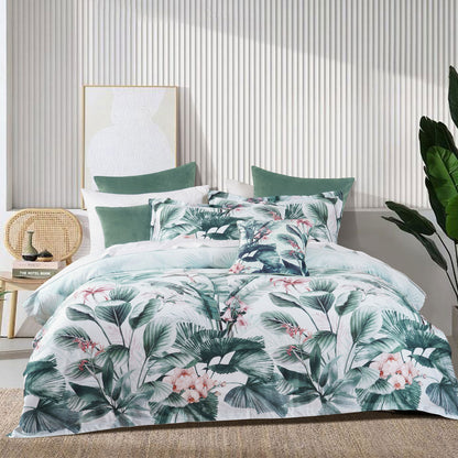 Bianca Abbey Green Cotton Sateen Tropical Floral Quilt Cover Set Double V442-BCA-QUILTCS-ABBEY-GREEN-DS