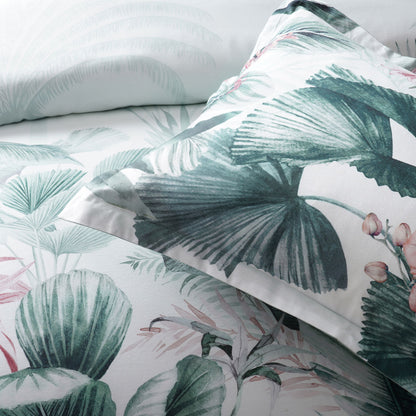 Bianca Abbey Green Cotton Sateen Tropical Floral Quilt Cover Set Double V442-BCA-QUILTCS-ABBEY-GREEN-DS