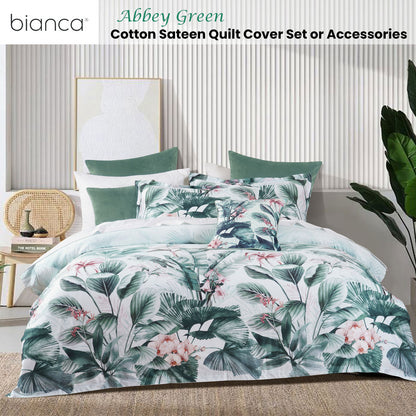 Bianca Abbey Green Cotton Sateen Tropical Floral Quilt Cover Set King V442-BCA-QUILTCS-ABBEY-GREEN-KI