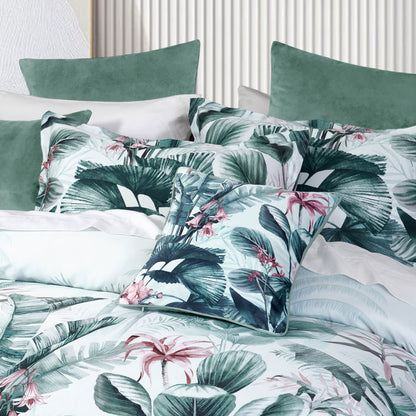 Bianca Abbey Green Cotton Sateen Tropical Floral Quilt Cover Set Queen V442-BCA-QUILTCS-ABBEY-GREEN-QS