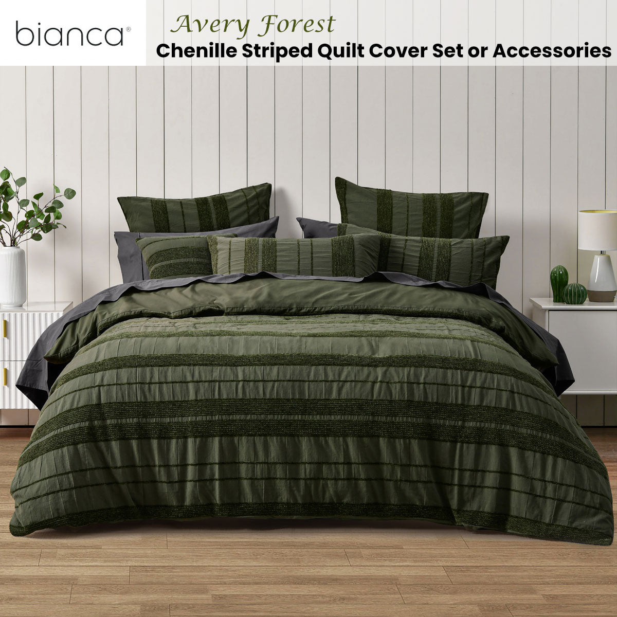 Bianca Avery Forest Chenille Striped Quilt Cover Set King V442-BCA-QUILTCS-AVERY-FOREST-KI